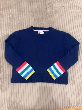 Boden kids Navy Wool Blend Rainbow Cuff Knit Sweater Size 7-8Y 128cm